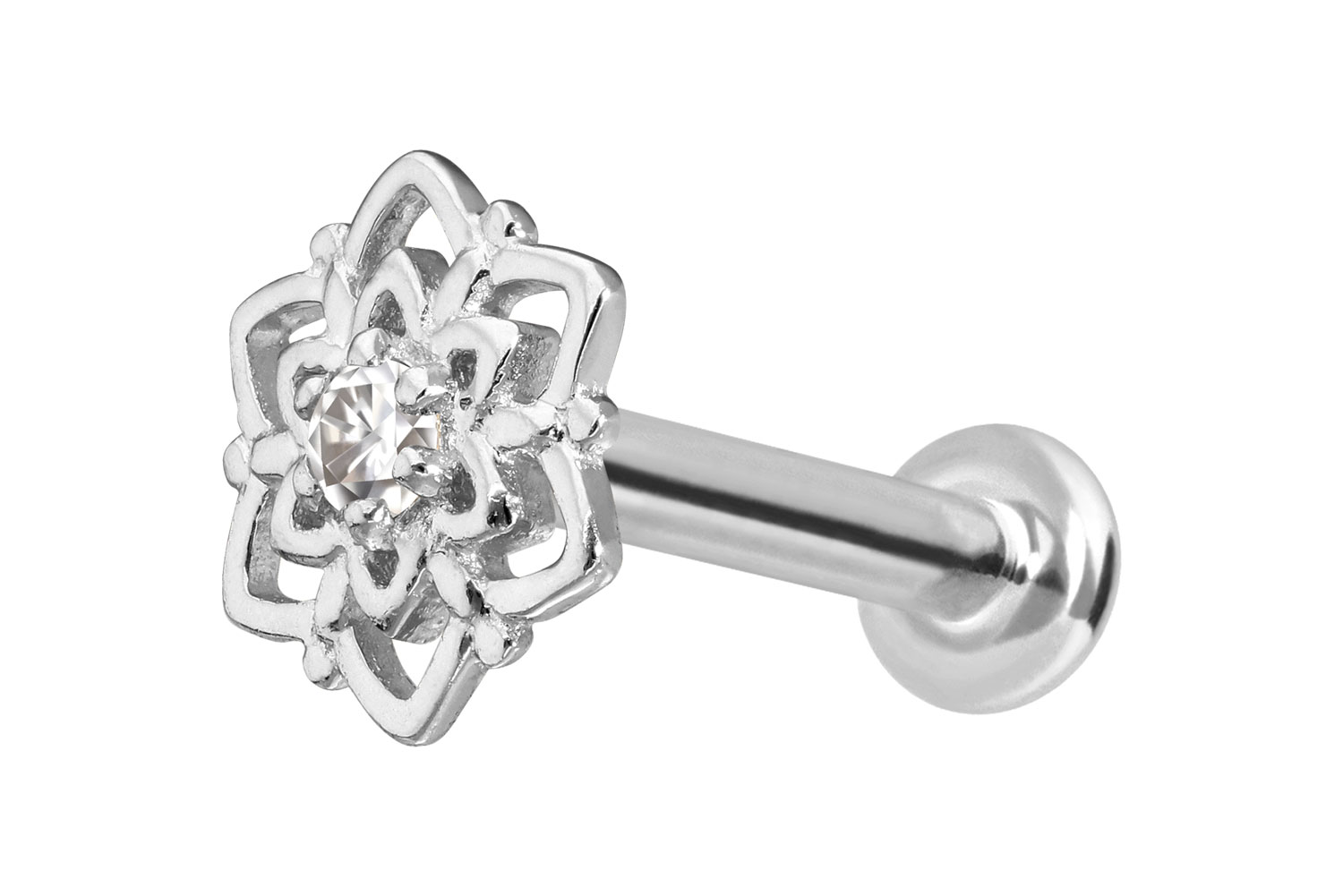 14 Karat Gold Labret Piercing mit Push Fit MOISSANIT-BLUME